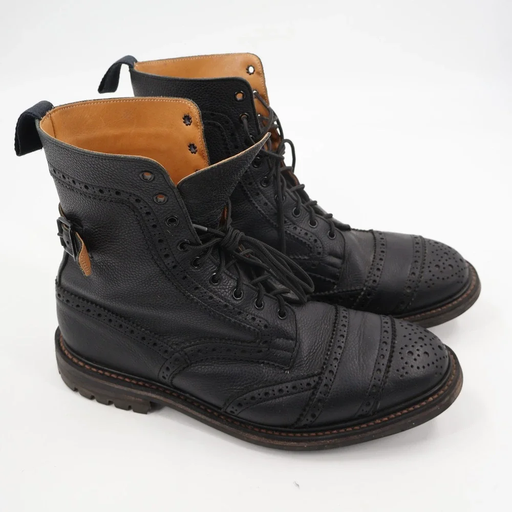 Tricker's Belstaff M7942 Brogue Boots Mens 12 Black Pebble Leather Wingtip UK 12
